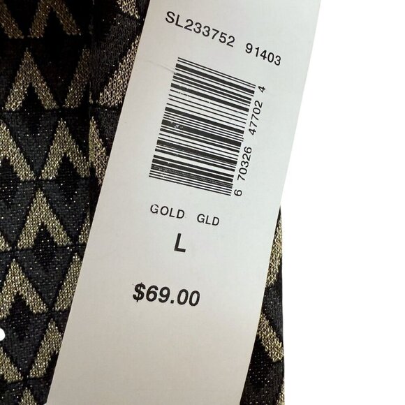 Sunny Leigh Pencil Skirt Large Gold Black Metallic V Print Stretch Pull On NWT - Picture 5 of 7